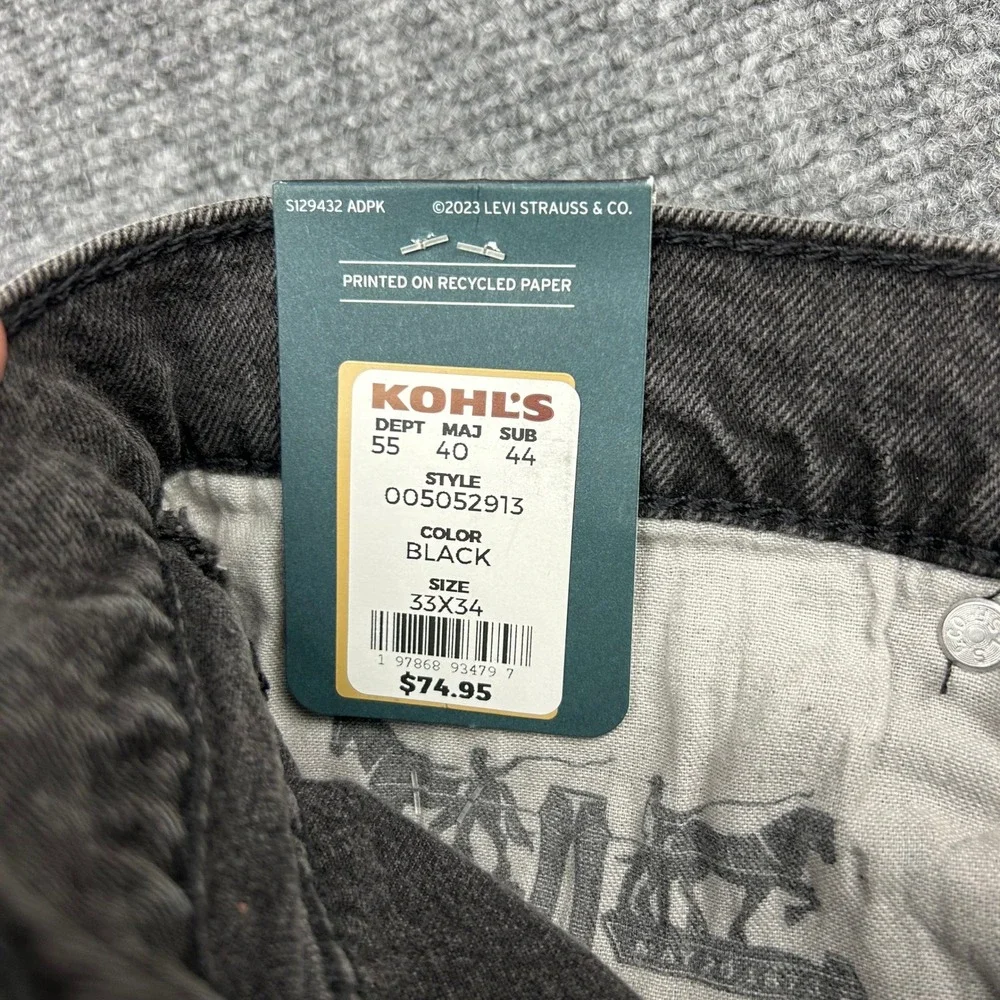 Levi's 505 Regular Straight Jeans Men 33x34 Washed Black Stretch Denim Pants
